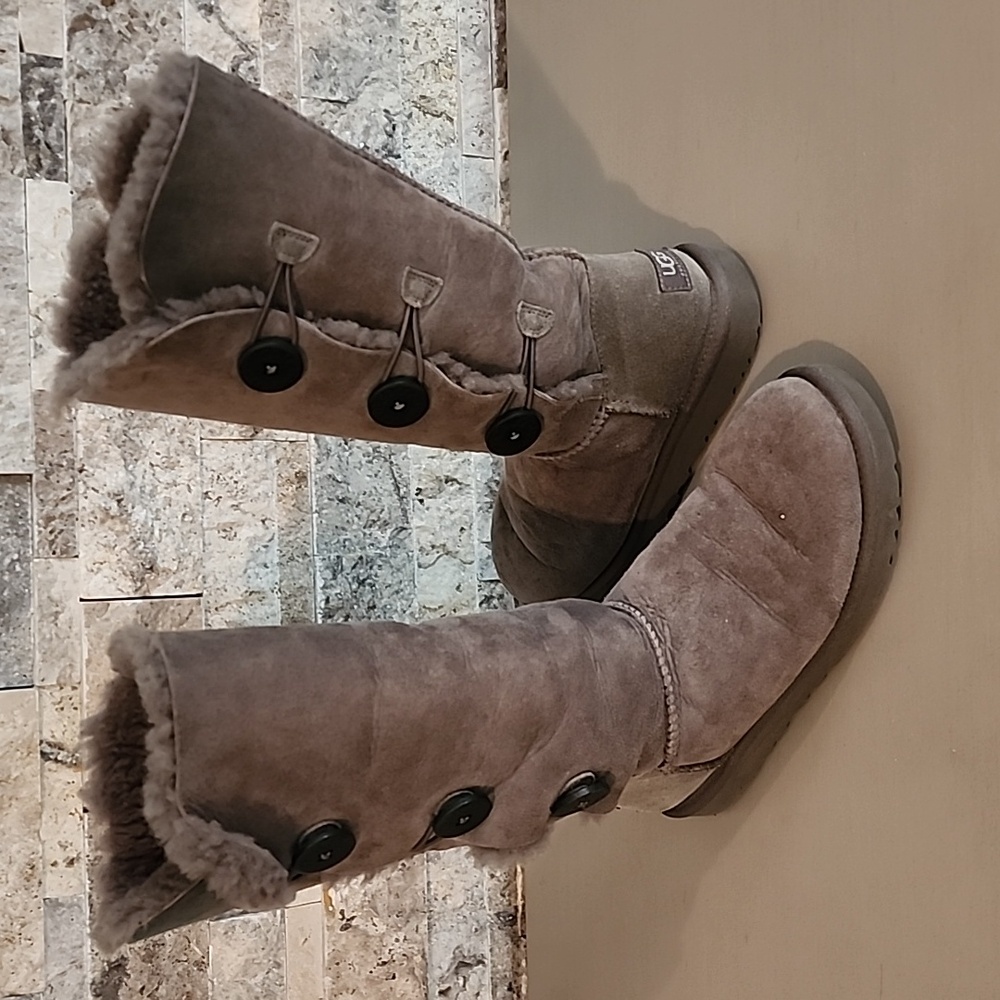 UGG Tall Button Suede Boots in Gray Brown